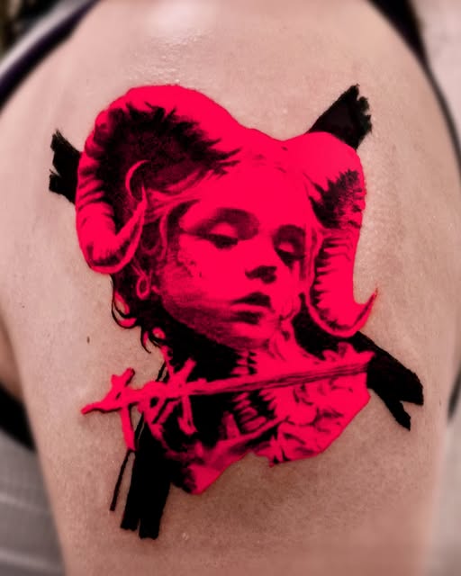 Classical Fragment — tattoo in crimson and black