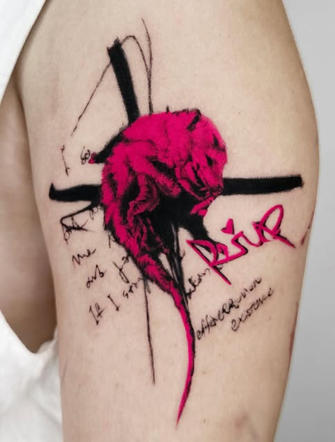 Figure and Bloom — tattoo in crimson and black