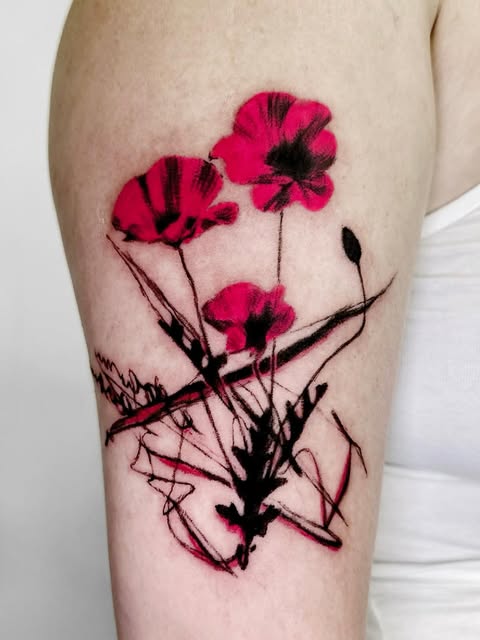 Floral Scaffold — tattoo in crimson and black