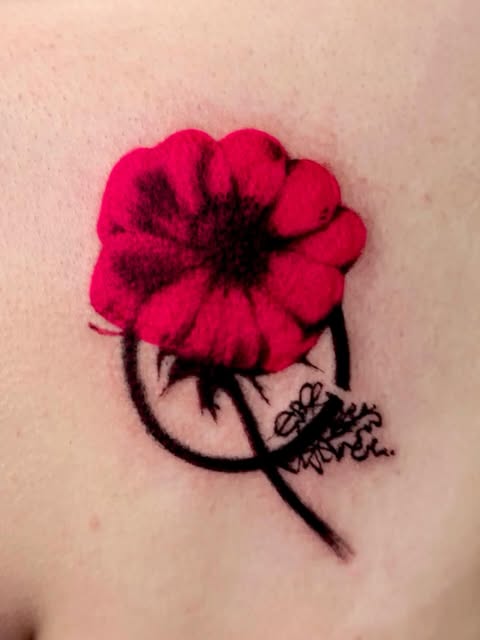 Single Bloom — tattoo in crimson and black