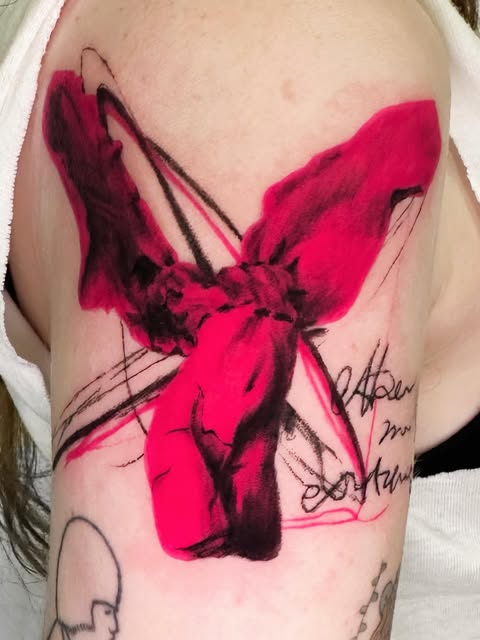 Folded Form — tattoo in crimson and black